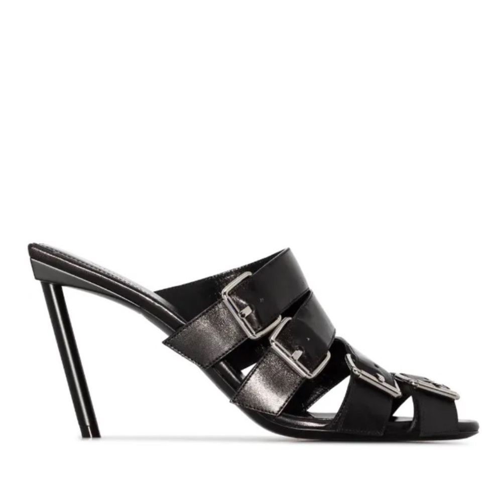 Balenciaga strappy slip on buckled 80mm sheeps mules NIB 37